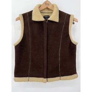 VTG‎ 90s Y2K Barrage Fleece Sherpa Lined Vest Full Zip Brown Small